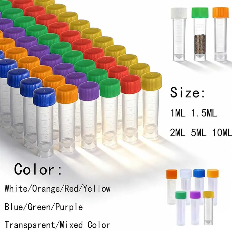 Laboratory Test Tubes Set 1-10ml with Screw Caps, Clear Sample Containers for Science & Chemistry