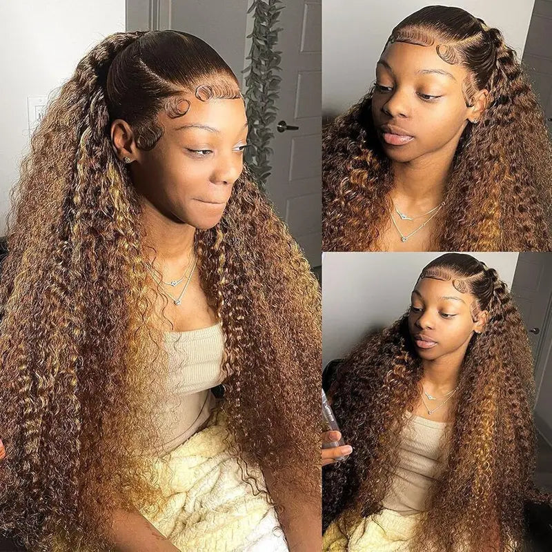 Curvique Human Hair Wigs for Women - Blonde Highlight, Deep Wave, 13x4 & 13x6 Lace Front