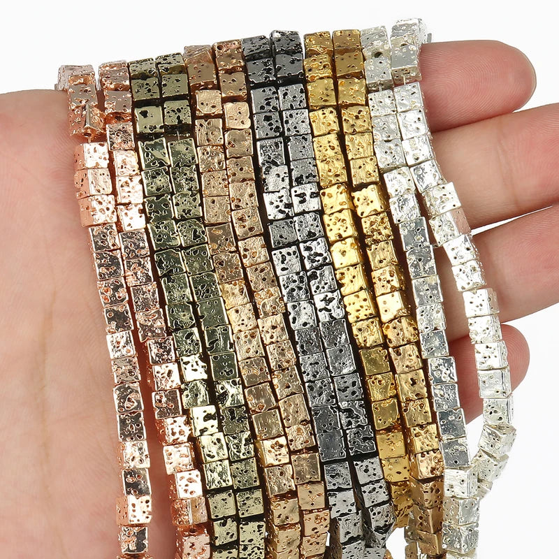 Natural Lava Stone Beads for Jewelry Making - Flat Round, Cube & Square Loose Beads
