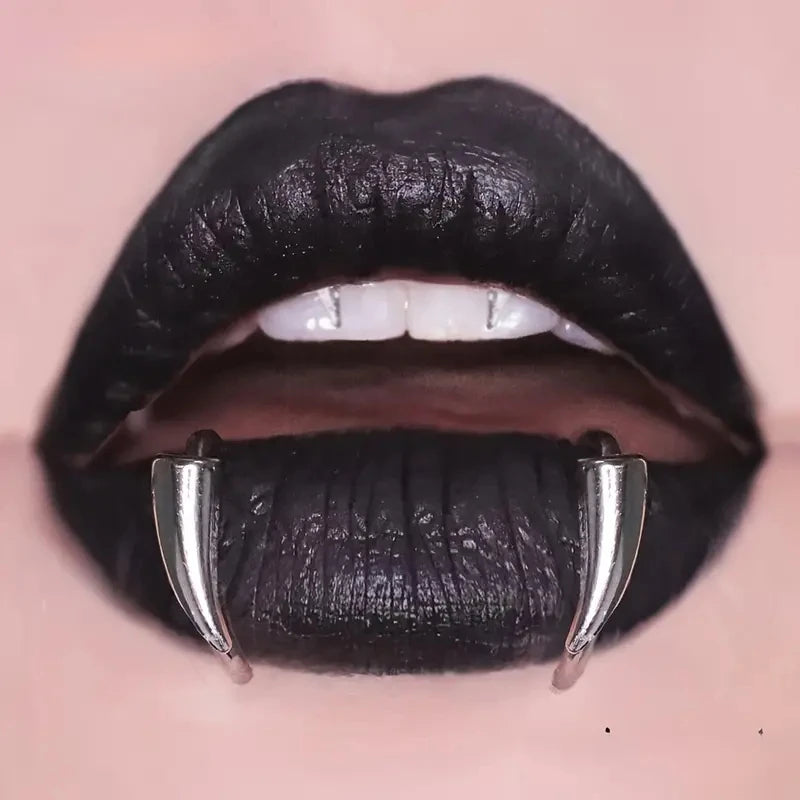 Stainless Steel Fang Lip Cuffs Non-Piercing Clip-On Lip Rings Halloween Body Jewelry