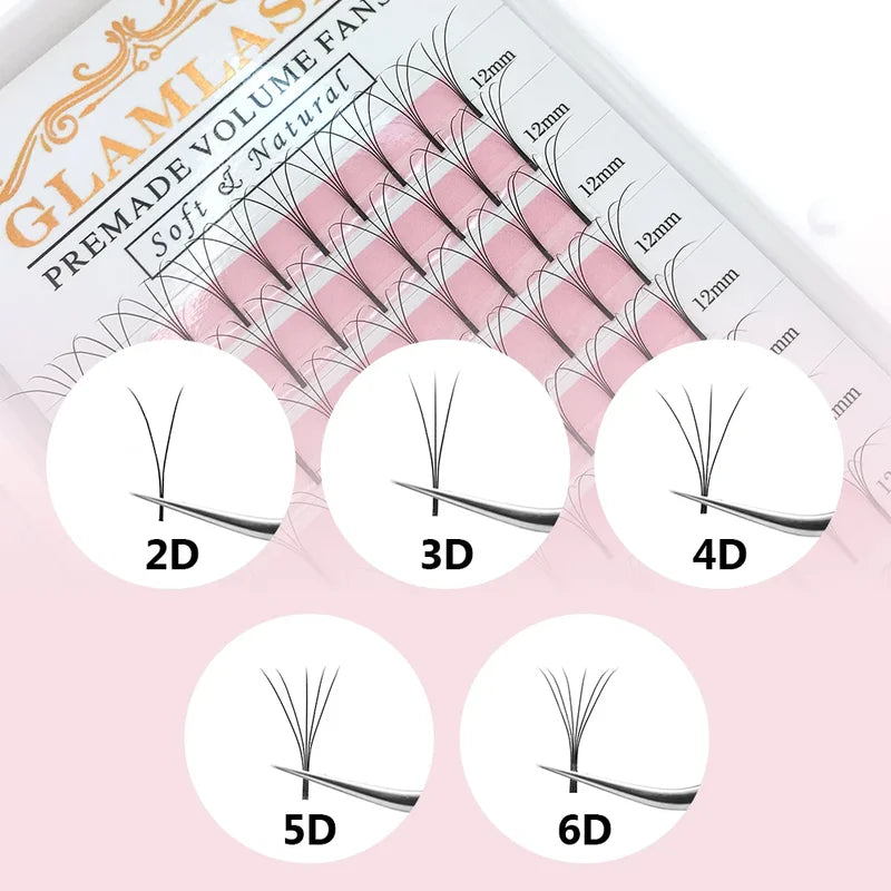 Premade Volume Lash Fans Long Stem False Eyelashes for Natural Mink Look