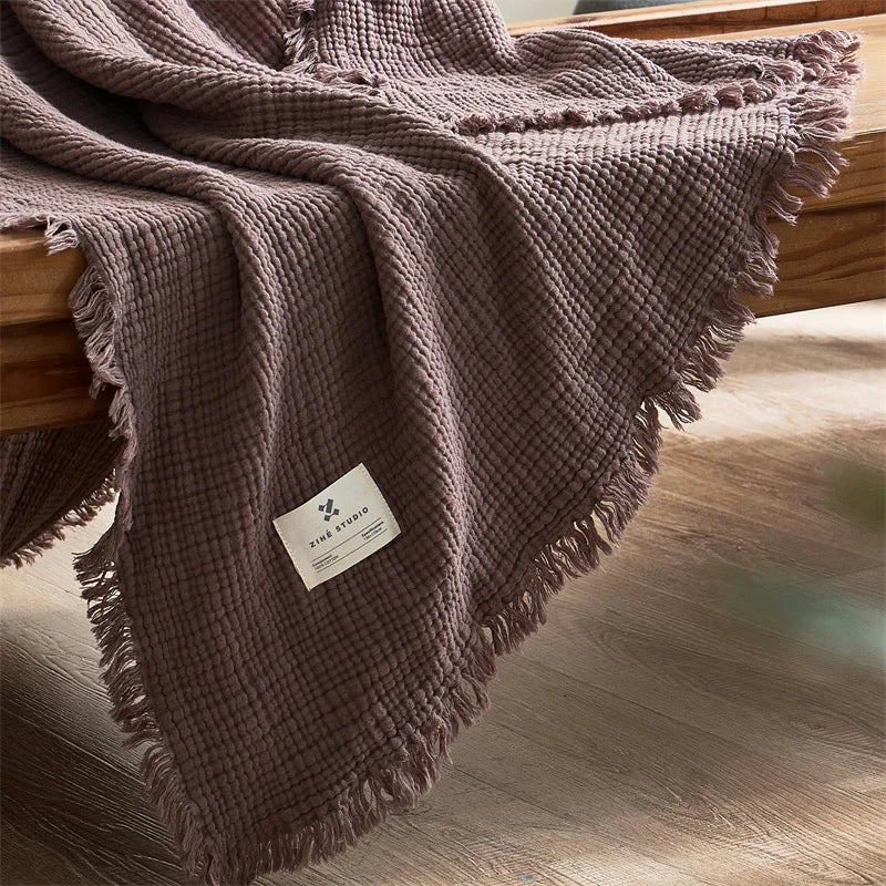 Cotton Blanket with Tassels - Multi-Purpose Sofa Bed Cover & Decor - 200x230cm