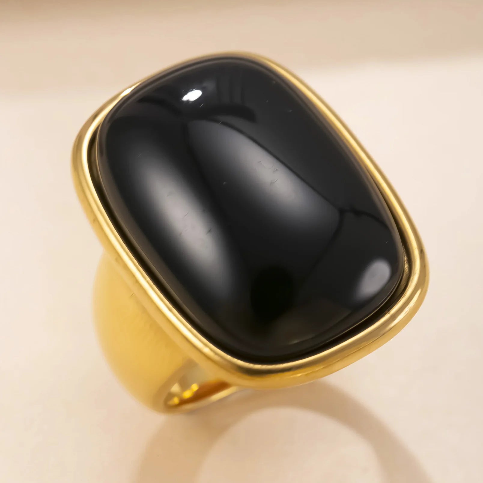 Vintage Natural Stone Ring for Women Gold Plated Jewelry - No Fading