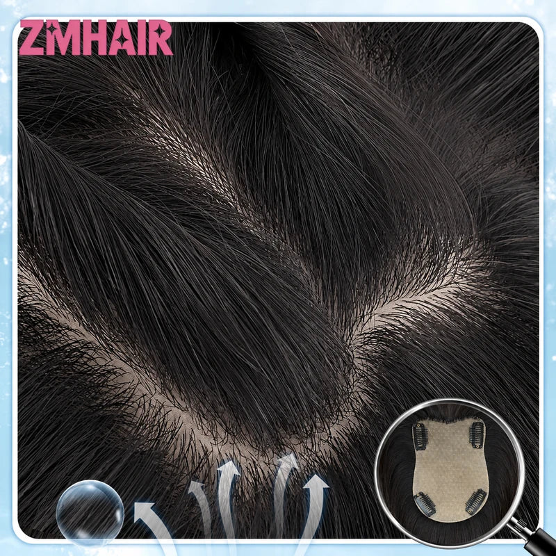 Breathable Skin Silk Base Hair Topper for Women - Virgin Human Hair Cover with Clips