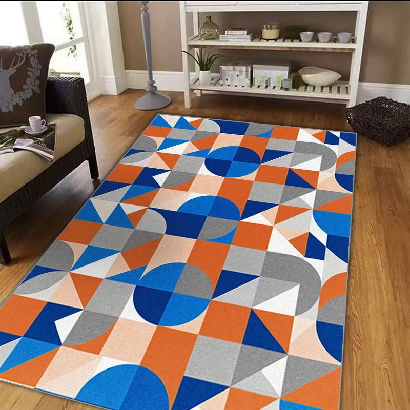 Geometric Crystal Flocking Non-Slip Floor Rug for Living Room Bedroom Kitchen