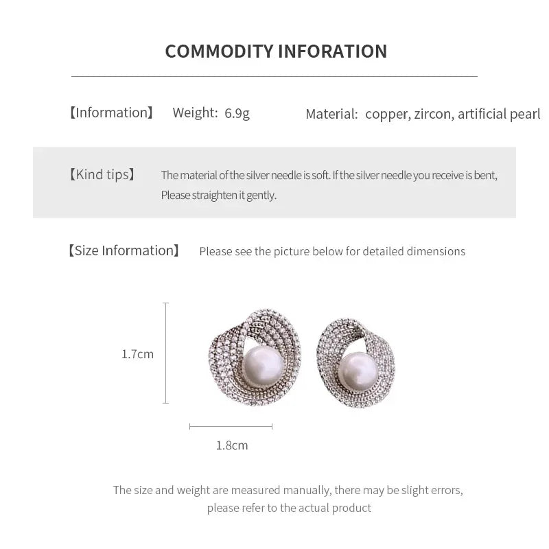 Round Zircon Stud Earrings for Women Pearl Flower Design Wedding Jewelry