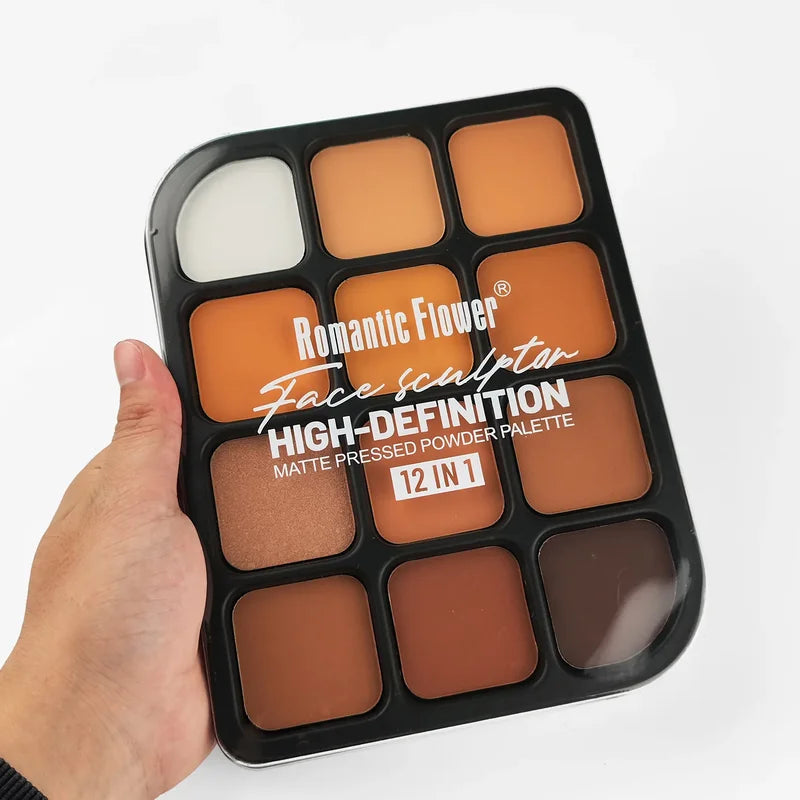 12-Color Matte Contour Palette Face Makeup Kit - Full Coverage & Highlighter