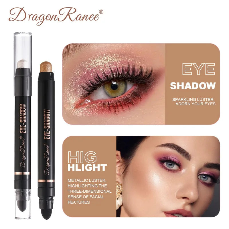 Dual-Ended Metallic Eyeshadow Stick & Highlighter Pencil Waterproof Glitter Makeup