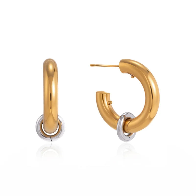Geometric Double Round Stacking Earrings for Women Stainless Steel Dainty Jewelry