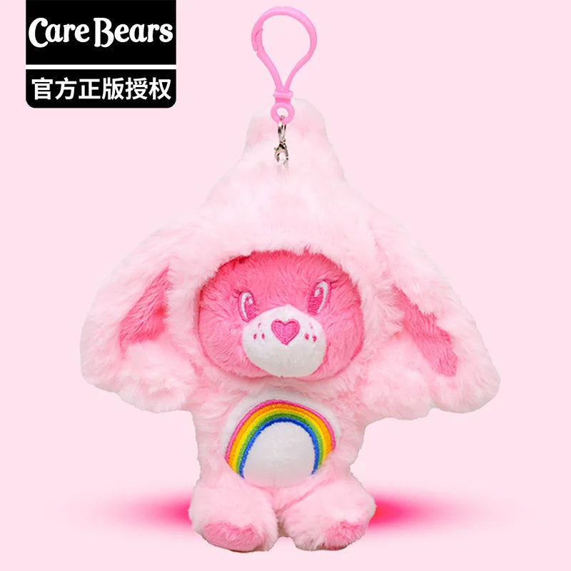 Genuine Carebears Plush Rabbit Keychain Rainbow Bear Doll Pendant Gift for School Bag
