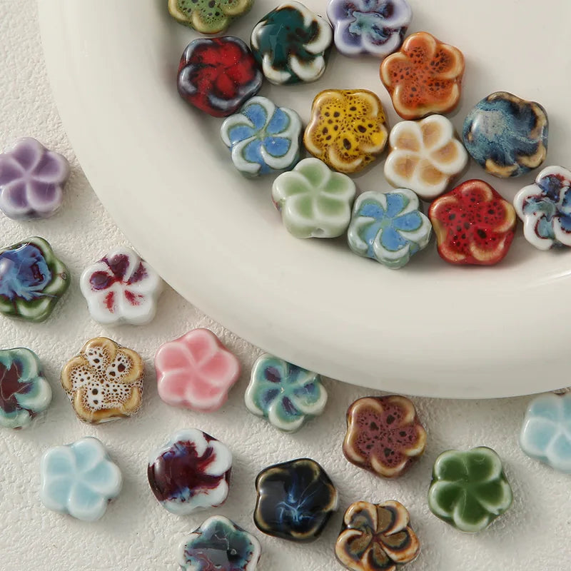 10PCS Retro Ceramic Glazed Flower Beads for Jewelry Making DIY Bracelets and Necklaces