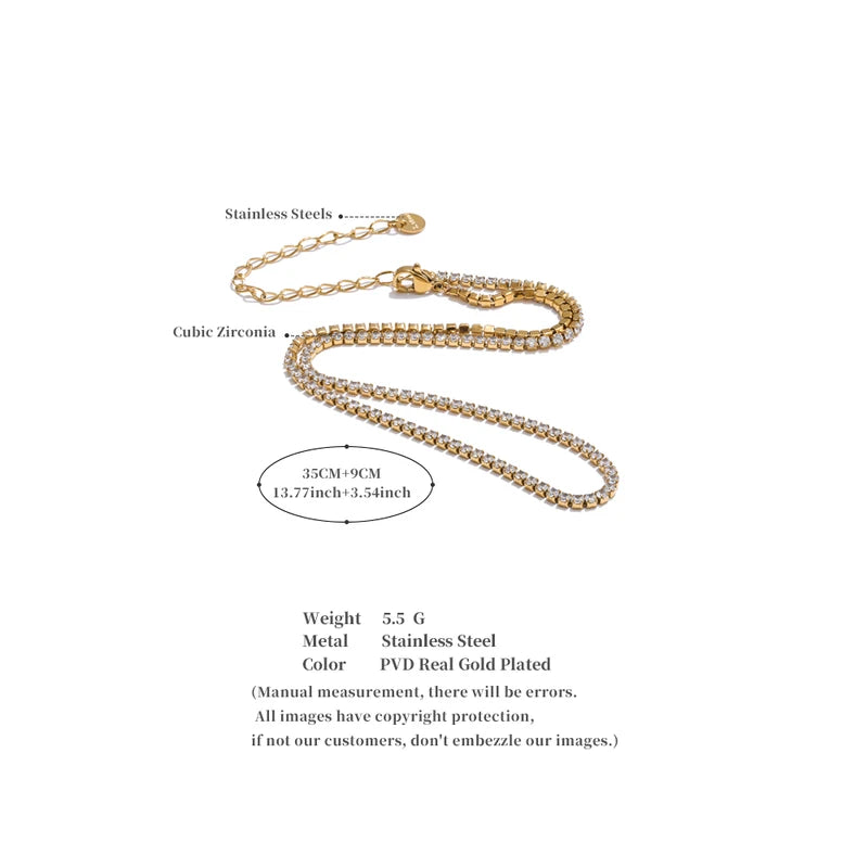 Luxury Cubic Zirconia Chain Necklace - Delicate Stainless Steel Jewelry for Women