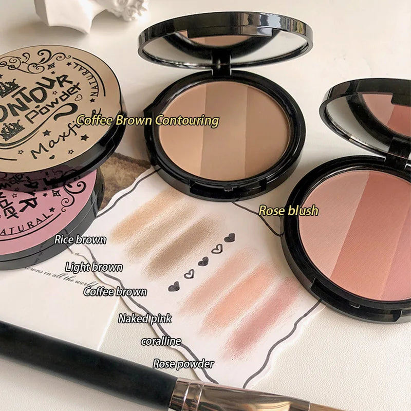 3-in-1 Powder Palette with 3 Vibrant Colors Waterproof Long Lasting Natural Face Makeup