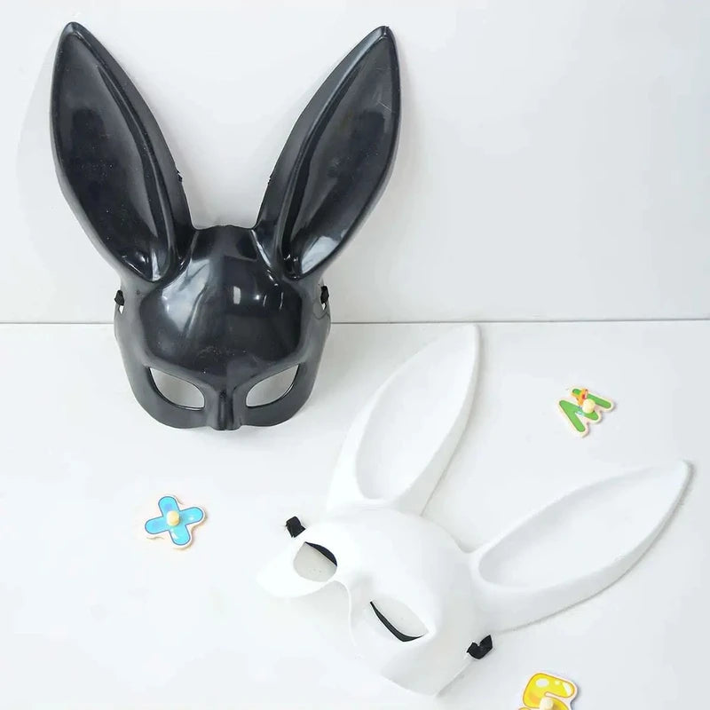 Black White Rabbit Mask for Halloween Party Cosplay Costume Bunny Ears Mask