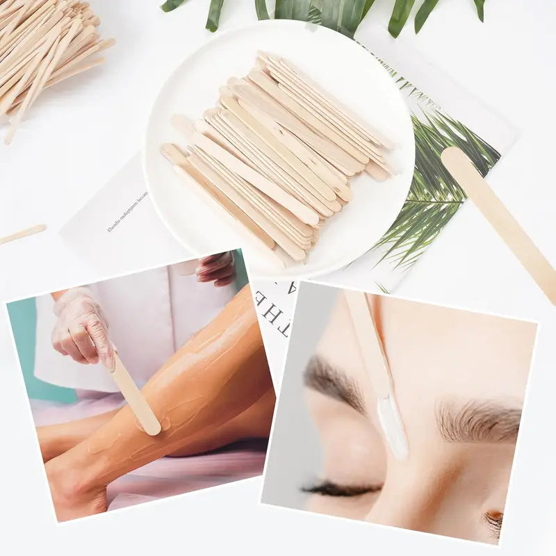 Disposable Wooden Waxing Tongue Depressor Sticks for Hair Removal - 50 or 100 Pieces