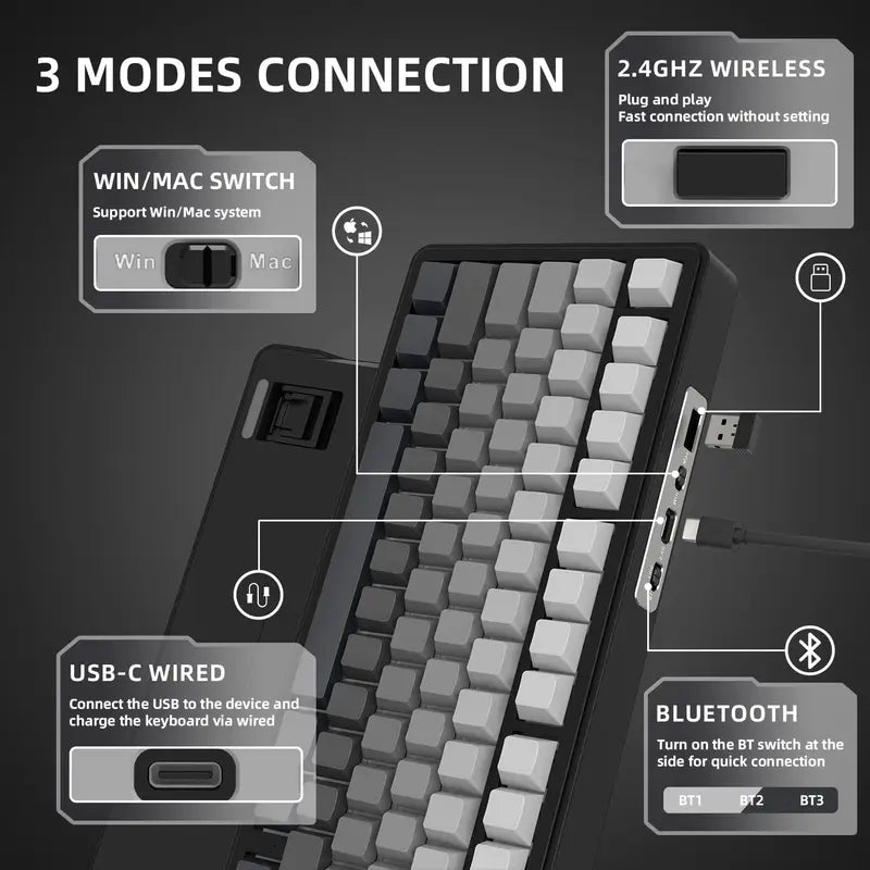 Wireless Mechanical Gaming Keyboard 82 Keys RGB Hot Swappable Custom TKL Gasket Structure