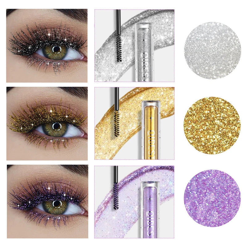 Long Lasting 3D Volume Glitter Mascara with Curling & Shimmer Effect - Multiple Colors