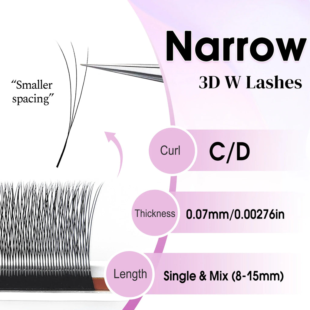 Premade 3D Eyelash Extension Fans - Natural Look, Small Spacing, 0.07mm W Shape