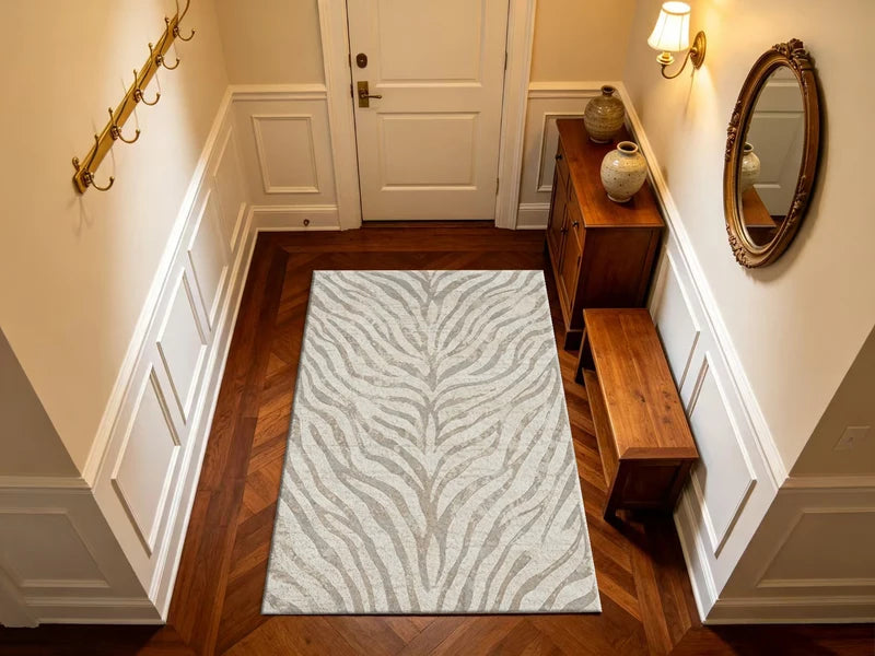 Neutral Beige Zebra Pattern Area Rug - Vintage Animal Print Non-Slip Carpet for Living Room & Bedroom