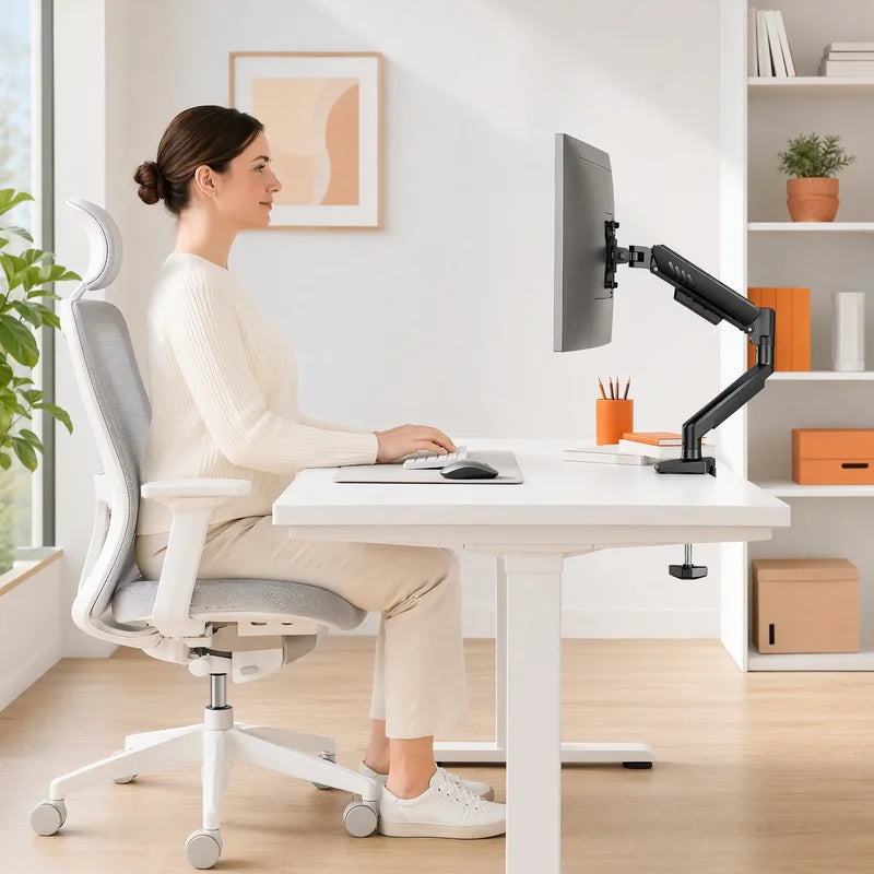 Adjustable Monitor Arm for 13-34 Inch Screens, Gas Spring Desk Mount, VESA Compatible, Clamp or Grommet Base