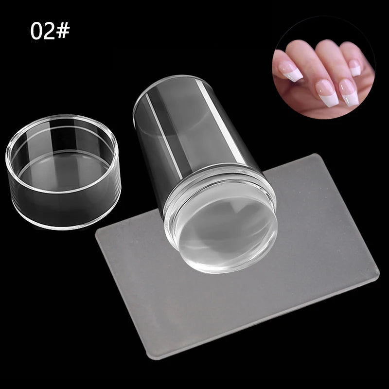 Nail Art Stamping Plates Kit with Clear Jelly Stamper and Scraper for French Manicure Design