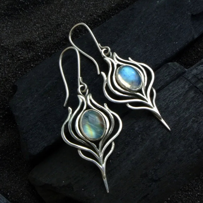 Artificial Moonstone Pendant Earrings - Bohemian Style Craftsmanship, Antique Look for Women