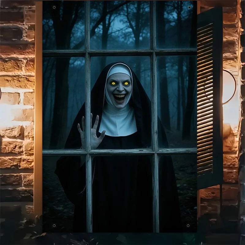 Halloween Ghost Nun Banner - Dark Forest Haunted House Indoor Outdoor Decor