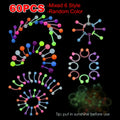 Glow In Dark Flexible Body Piercing Jewelry Set - Tongue, Ear, Lip, Septum, Eyebrow, Cartilage, Daith, Helix