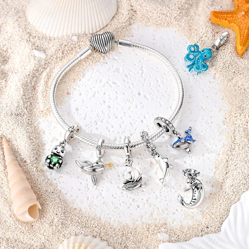 Summer Series Sterling Silver Charms Bead Marine Life Pendant Jewelry Gift