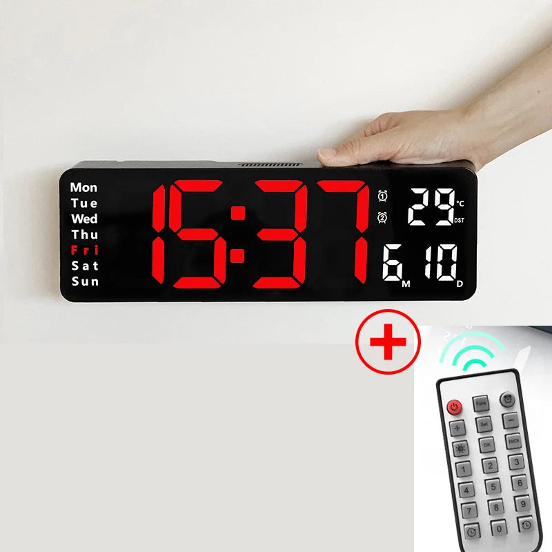 10-Inch Digital Wall & Desk Clock with Alarm, Thermometer, Calendar & Night Light