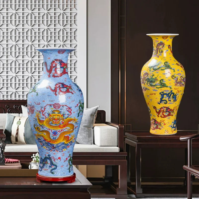 Chinese Ceramic Jiulong Luminous Vase - Antique Home Decor & Living Room Ornament