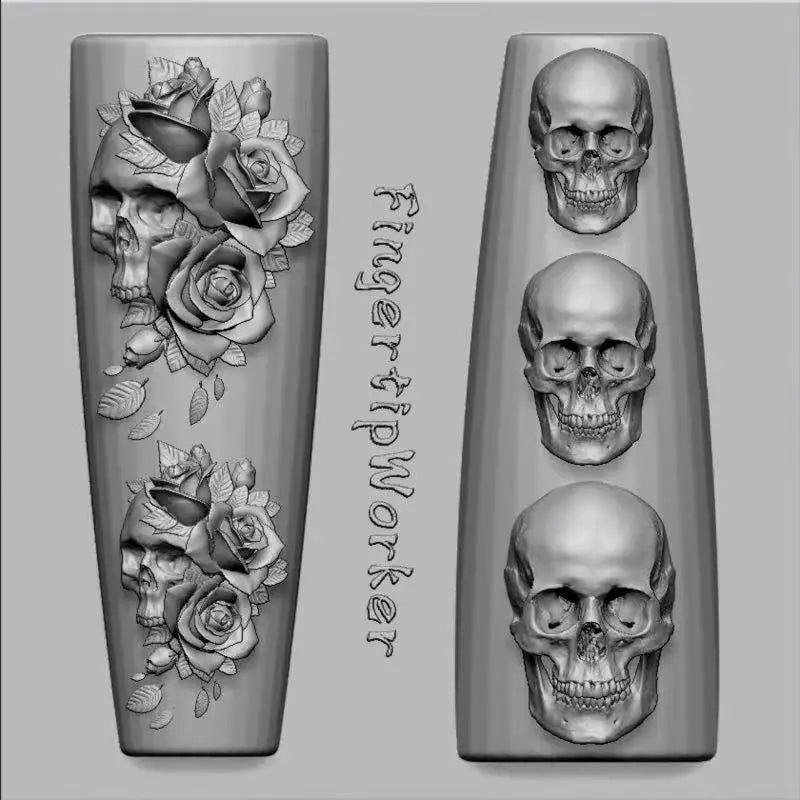Silicone Nail Art Mold Skull Rose Flower Skeleton Hand Design DIY Craft Tool