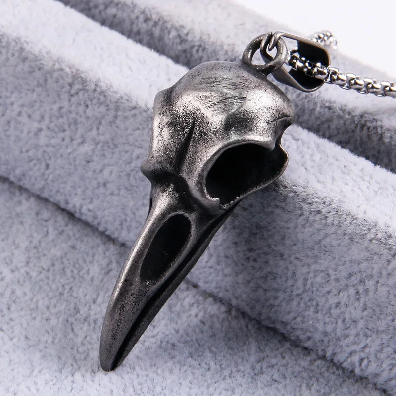 Vintage Viking Crow Head Pendant Necklace for Men Women Stainless Steel Jewelry