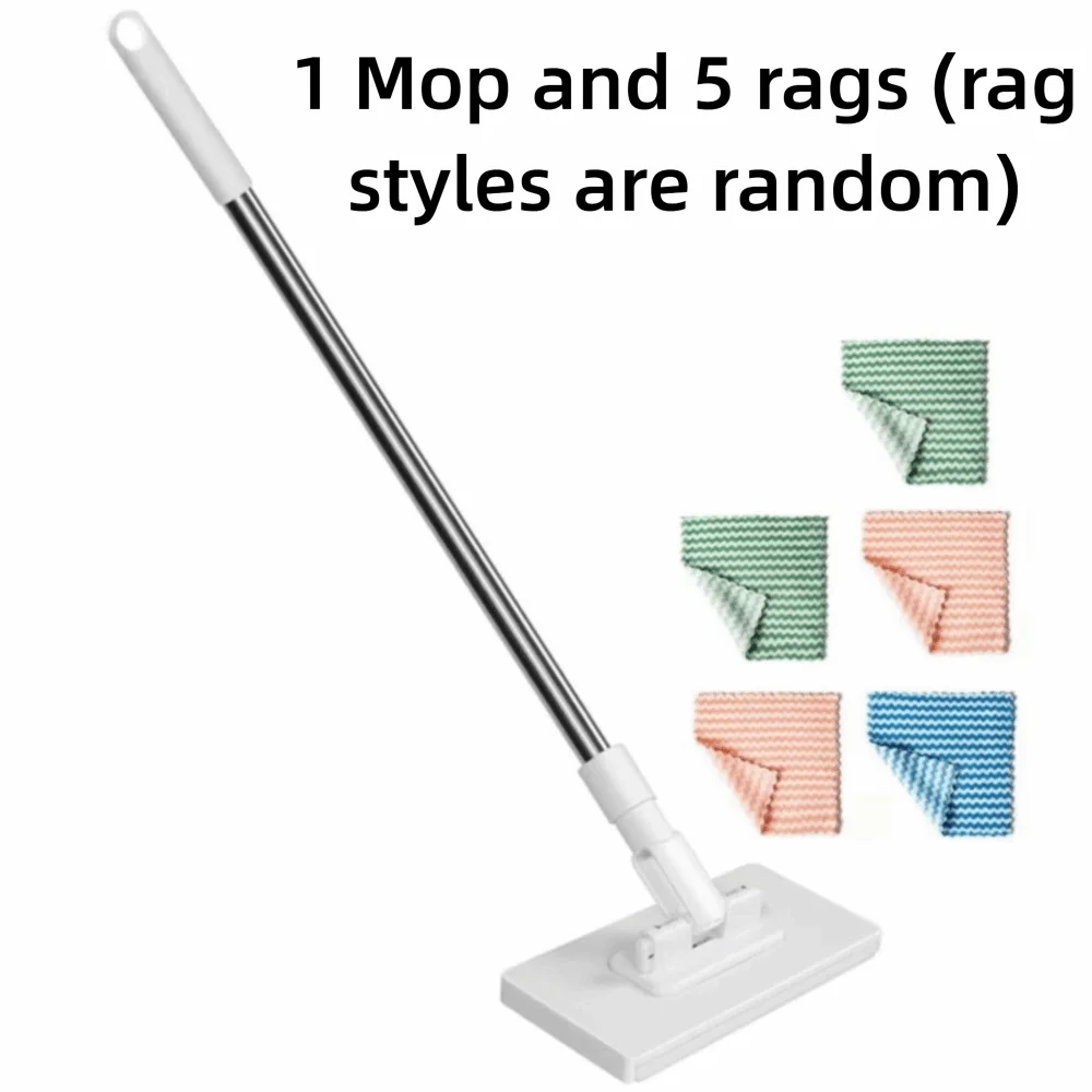 Reusable Handheld Mop with 360° Rotating Head and Cloth Clips, Eco-Friendly Cleaning Tool