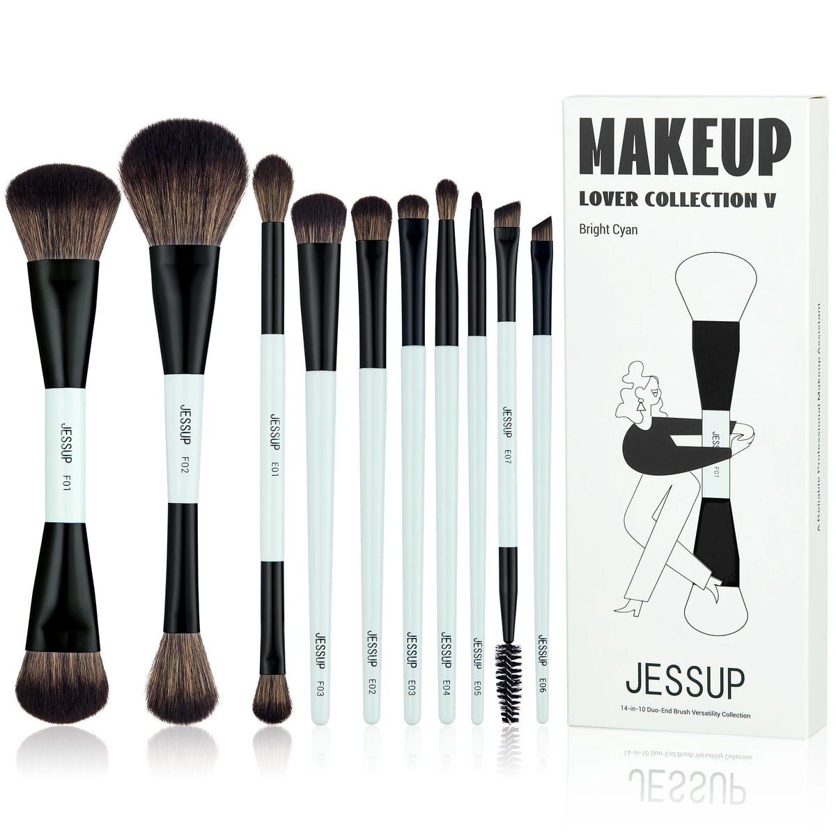 Jessup Makeup Brush Set 2/3/6/10PCS Double Sided Foundation Contour Blush Eyeshadow Cruelty-Free