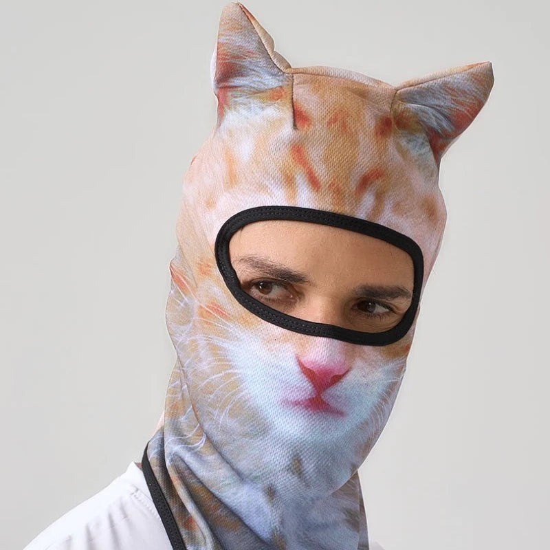 Funny 3D Cat Animal Ski Balaclava with Ears - Unisex Ski Mask Hat for Festivals and Halloween