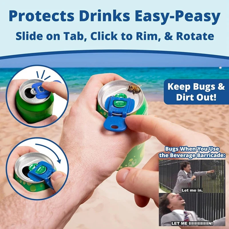 Color Coded Beverage Can Opener & Drink Shield Set - Easy Pull Ring Design