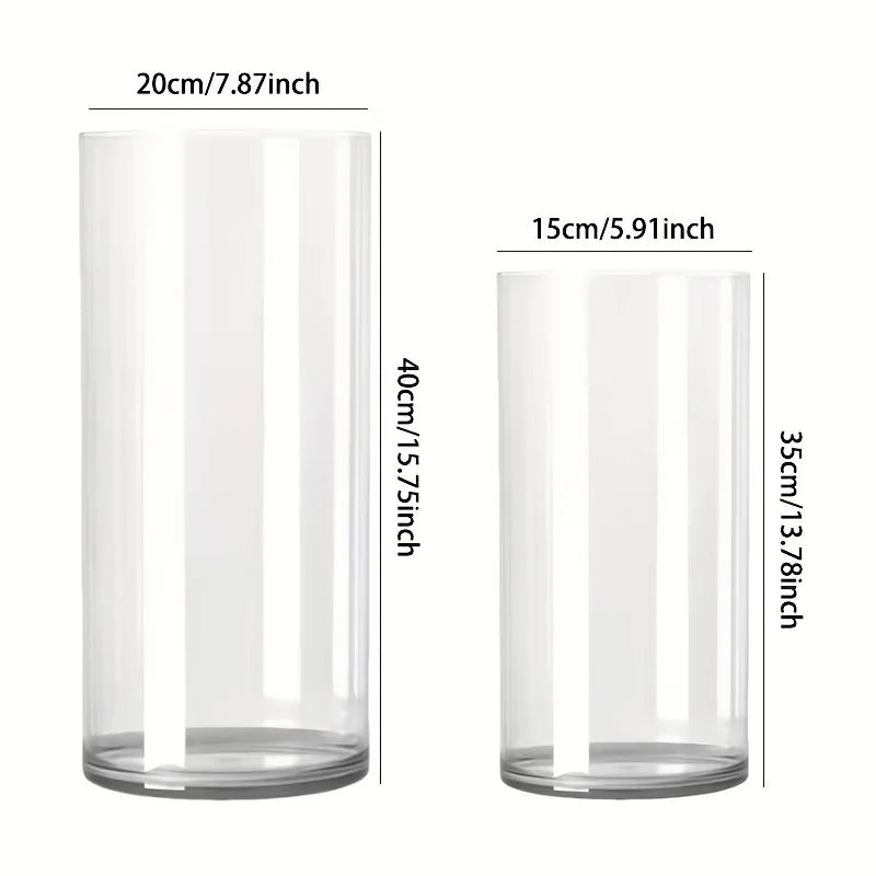 Extra Large Clear Tall Cylinder Glass Vase - Hydroponic Flower Arrangement Set of 2