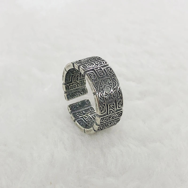 Retro Grass Pattern Ring for Men Unisex Punk Gothic Handmade Silver Jewelry