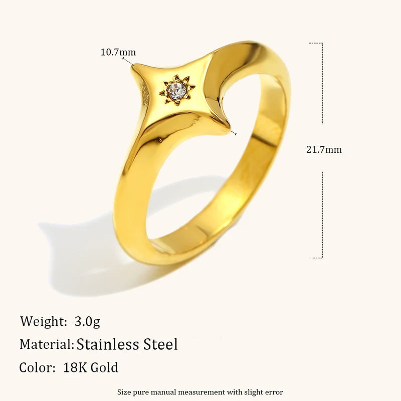 Mini Zircon Star Women's Ring Stainless Steel Gold Plated Jewelry