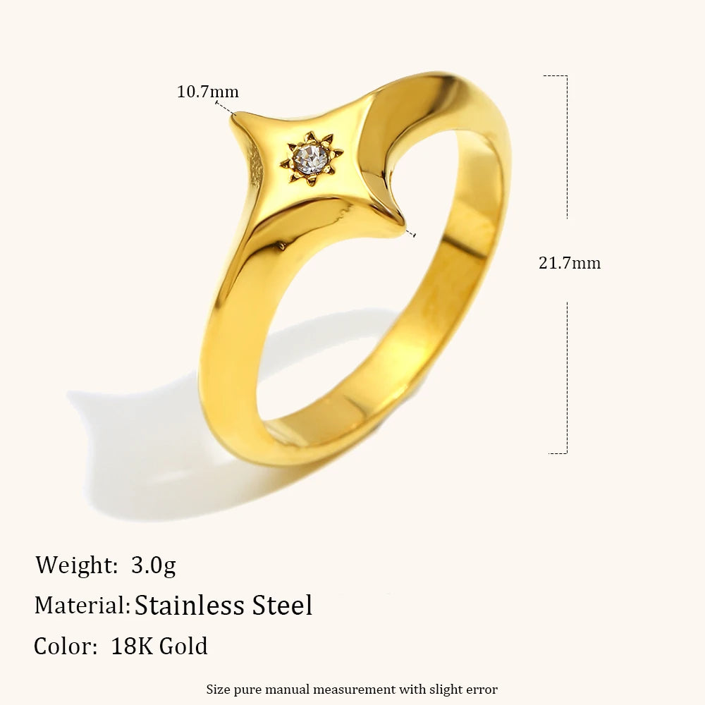 Mini Zircon Star Women's Ring Stainless Steel Gold Plated Jewelry