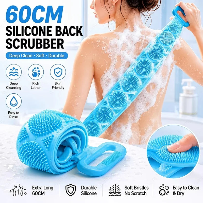 Silicone Back Massage & Exfoliating Bath Sponge - Shower Body Scrubber