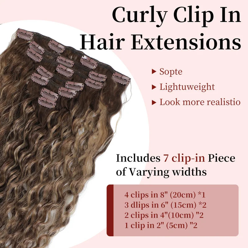 Water Wave Clip-In Hair Extensions 100% Human Remy Hair 7-Piece Set