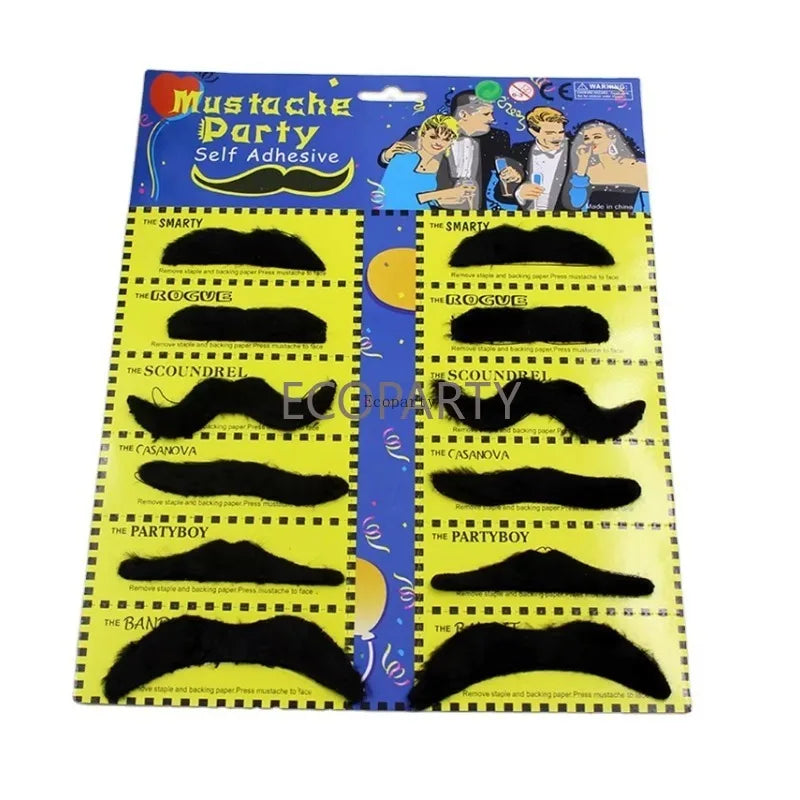 12PCS Fake Mustache Set for Men and Kids - Funny Party Costume Accessories