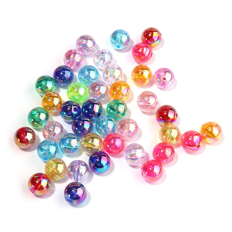 Rainbow AB Color Acrylic Beads - Loose Round Spacer Jewelry Making Supplies