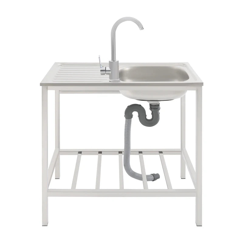 Commercial Kitchen Sink with Operation Countertop and 360° Faucet, Large Single Bowl Stainless Steel