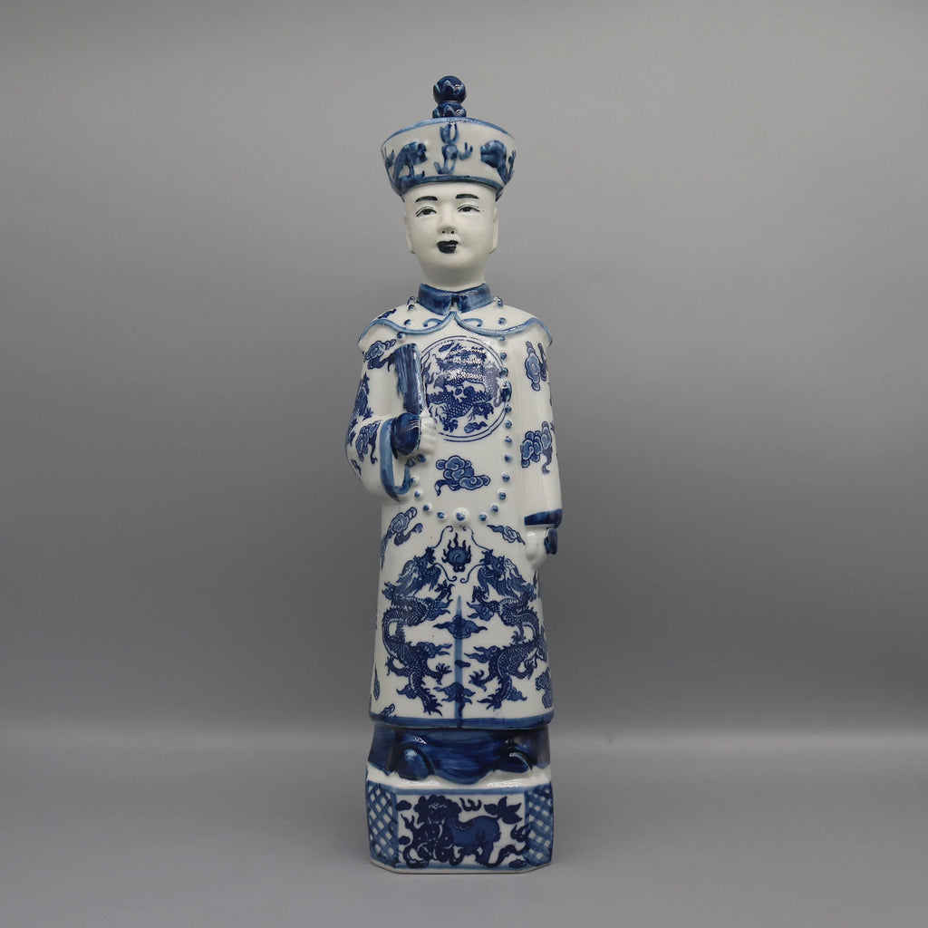 Chinese Emperor Statue Porcelain Decor for Home, Qing Dynasty Generations