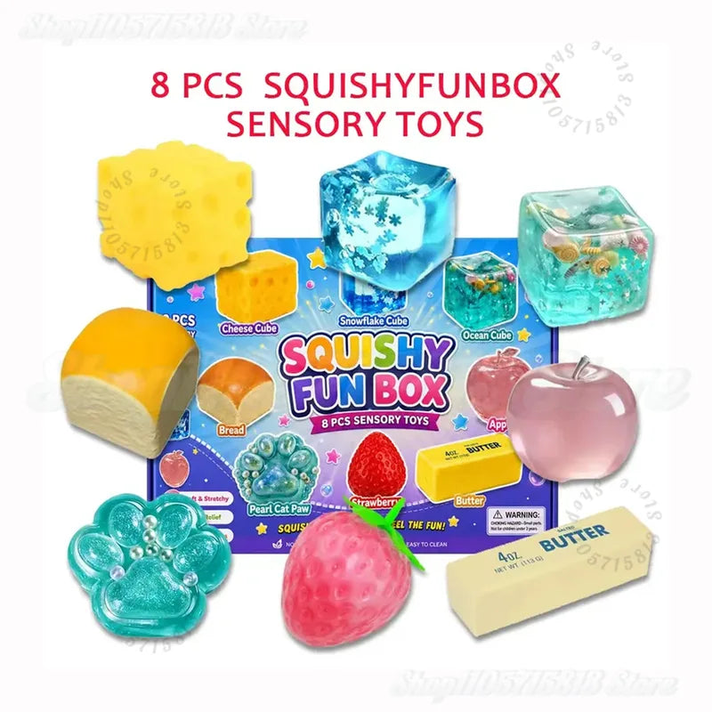 Colorful TPR Maltose-Filled Squishy Toy 8pcs Stress Relief Fidget Blind Box