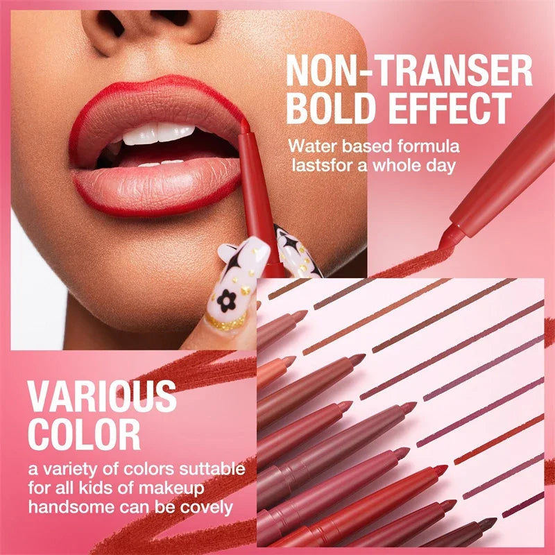 Waterproof Lip Liner Pencil Set - Matte Long-Lasting Lip Makeup with 12 Colors