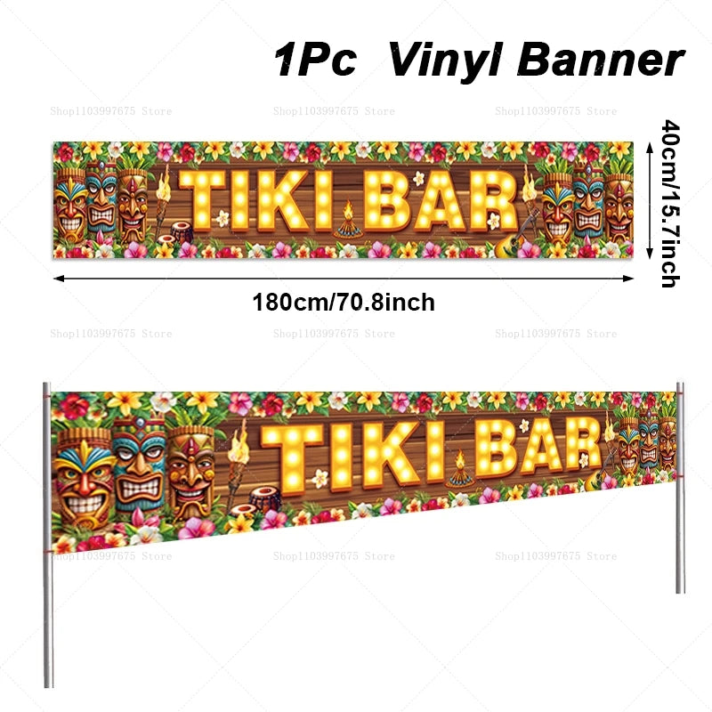 Tiki Bar Banner Tropical Hawaiian Beach Party Decorations Vinyl Background